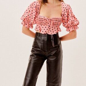 NWOT For Love & Lemons  Keeley Pink Black Polks Dot Crop Top S $136